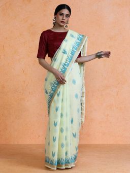 Sarha - Off White Cotton Woven Saree with Unstitched Blouse