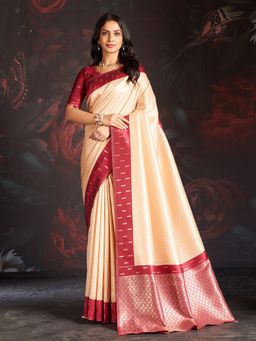 Sarha - Off White Silk Geometric Saree with Unstitched Blouse