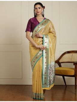 Sarha - Yellow Silk Woven Saree with Unstitched Blouse