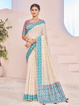 Sarha - Off White Cotton Woven Saree with Unstitched Blouse