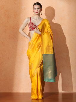 Sarha - Yellow Silk Woven Saree with Unstitched Blouse