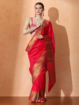 Sarha - Red Silk Woven Saree with Unstitched Blouse