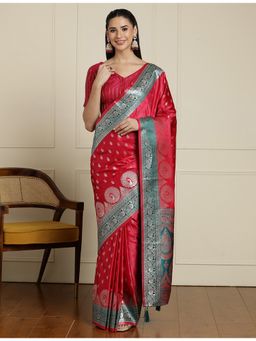 Sarha - Red Silk Woven Saree with Unstitched Blouse