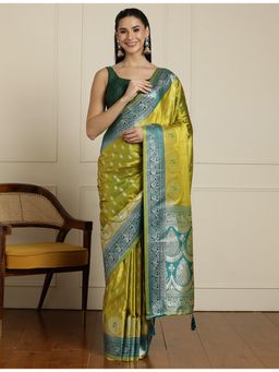 Sarha - Green Silk Woven Saree with Unstitched Blouse