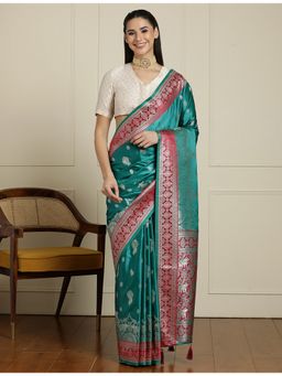 Sarha - Green Silk Woven Saree with Unstitched Blouse