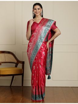 Sarha - Pink Silk Woven Saree with Unstitched Blouse