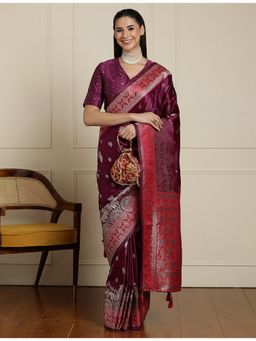 Sarha - Purple Silk Woven Saree with Unstitched Blouse