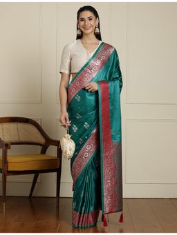 Sarha - Green Silk Woven Saree with Unstitched Blouse
