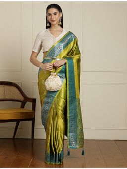 Sarha - Green Silk Woven Saree with Unstitched Blouse