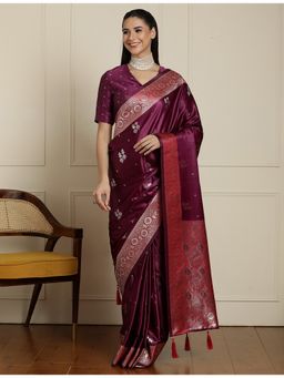 Sarha - Purple Silk Woven Saree with Unstitched Blouse