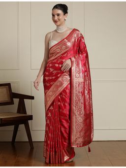 Sarha - Pink Silk Woven Saree with Unstitched Blouse