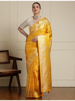 Sarha - Yellow Silk Woven Saree with Unstitched Blouse