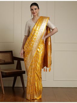 Sarha - Yellow Silk Woven Saree with Unstitched Blouse