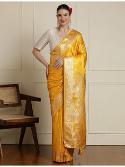 Sarha - Yellow Silk Woven Saree with Unstitched Blouse