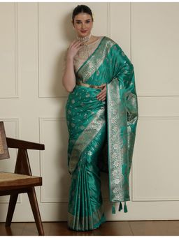 Sarha - Green Silk Woven Saree with Unstitched Blouse