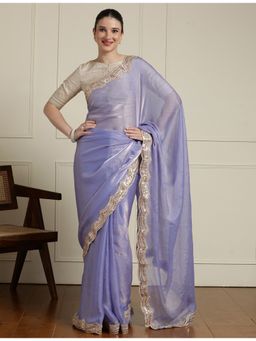 Sarha - Lavender Chiffon Embellished/Sequined Saree with Unstitched Blouse