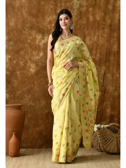 THE WEAVERS SHOP BY RAAVI - Women Yellow Banarasi Silk Woven Saree with Unstitched Blouse