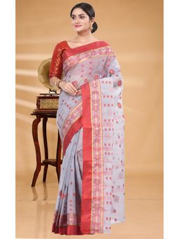 Ruuprekha - Off White Woven Tant Cotton Blend Saree With Unstitched Blouse