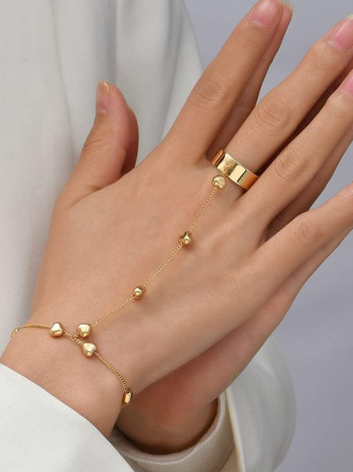 OOMPH Gold Tone Delicate Bracelet with Ring