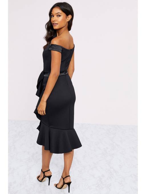 lipsy ruffle bardot bodycon dress Buy Satin Black (6) Online TO_BE_MERGED