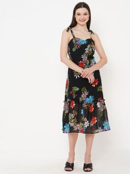 MISH - Women Black Floral Midi Dress