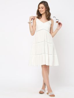 MISH - Women White Solid Knee Dress