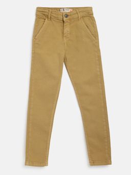 Tales & Stories - Boys Khaki Cotton Lycra Slim Fit Solid Trouser