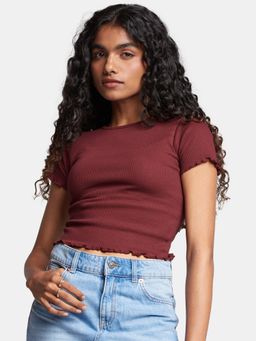 The Souled Store - Original Solid Burgundy Women Crop Top