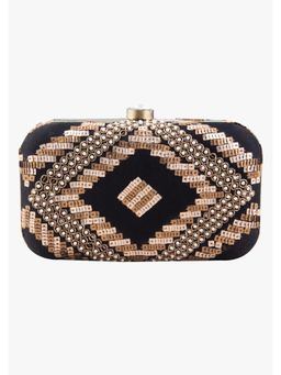 The Purple Sack - Black Embroidered Clutch