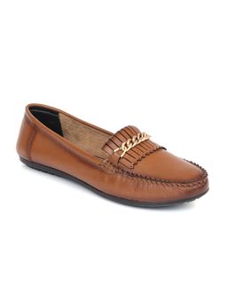 Zoom Shoes - Womens Tan Genuine Leather Loafers
