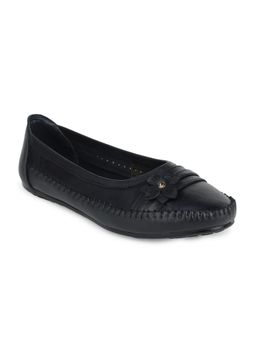 Zoom Shoes - Women Black Genuine Leather Ballerinas