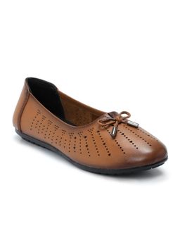 Zoom Shoes - Womens Tan Genuine Leather Ballerinas