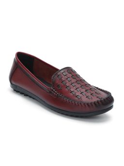 Zoom Shoes - Women Red Genuine Leather Loafers