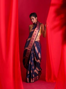 Beatitude - Blue Woven Banarasi Saree with Unstitched Blouse