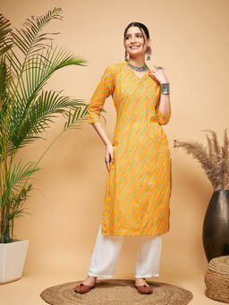 InWeave - Women Mustard Stripes Kurta