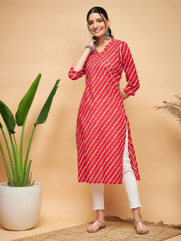 InWeave - Women Red Stripes Kurta