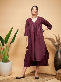 InWeave - Women Wine Solid Kurta