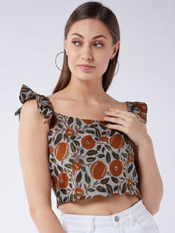 InWeave - Women Grey Floral Crop Top