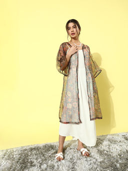 InWeave - Women White Solid Maxi Dress With Shrug (Set of 2)