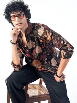 KISAH - Men Multi-Color Floral Blended Short Kurta