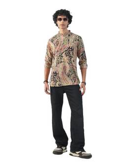 KISAH - Men Black Paisley Cotton Short Kurta