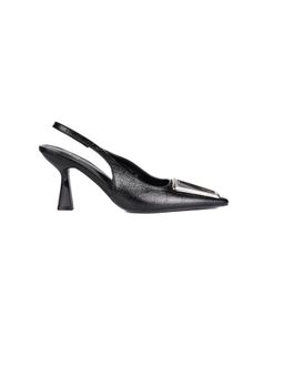 Jove - Women Black Textured Mules Heels
