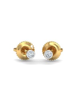KuberBox - 18K Gold Cordon 0.04 Carat Solitaire Earrings for Women-Girls