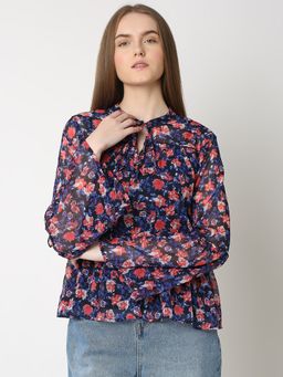 VERO MODA - Navy Blue Floral Print Top