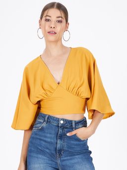 Kibo - Yellow Polyester Crop Top
