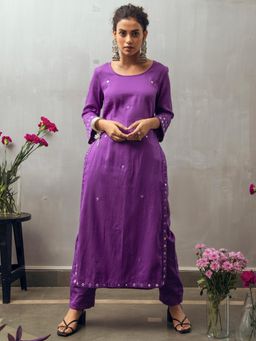 Gulaal - Chitra Purple High Slit Kurta with Pant (Set of 2)