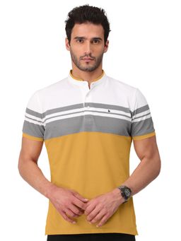 BULLMER - Mens Cotton Color Block T-Shirt-Mustard, Multi-Color