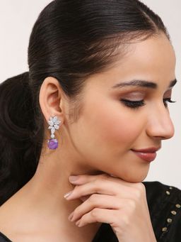 Khushi Jewels - Zircons Diamonds Earrings with Purple Square Stone