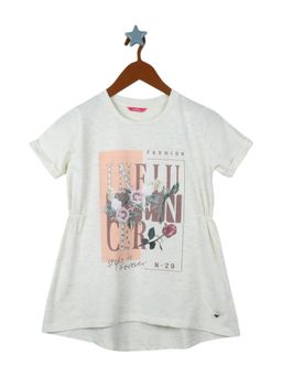 Monte Carlo - Girls Cotton Blend Printed Off White Top
