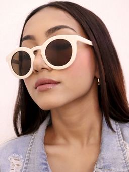 Pipa Bella by Nykaa Fashion - Chic White Brown Tinted Round Sunglass